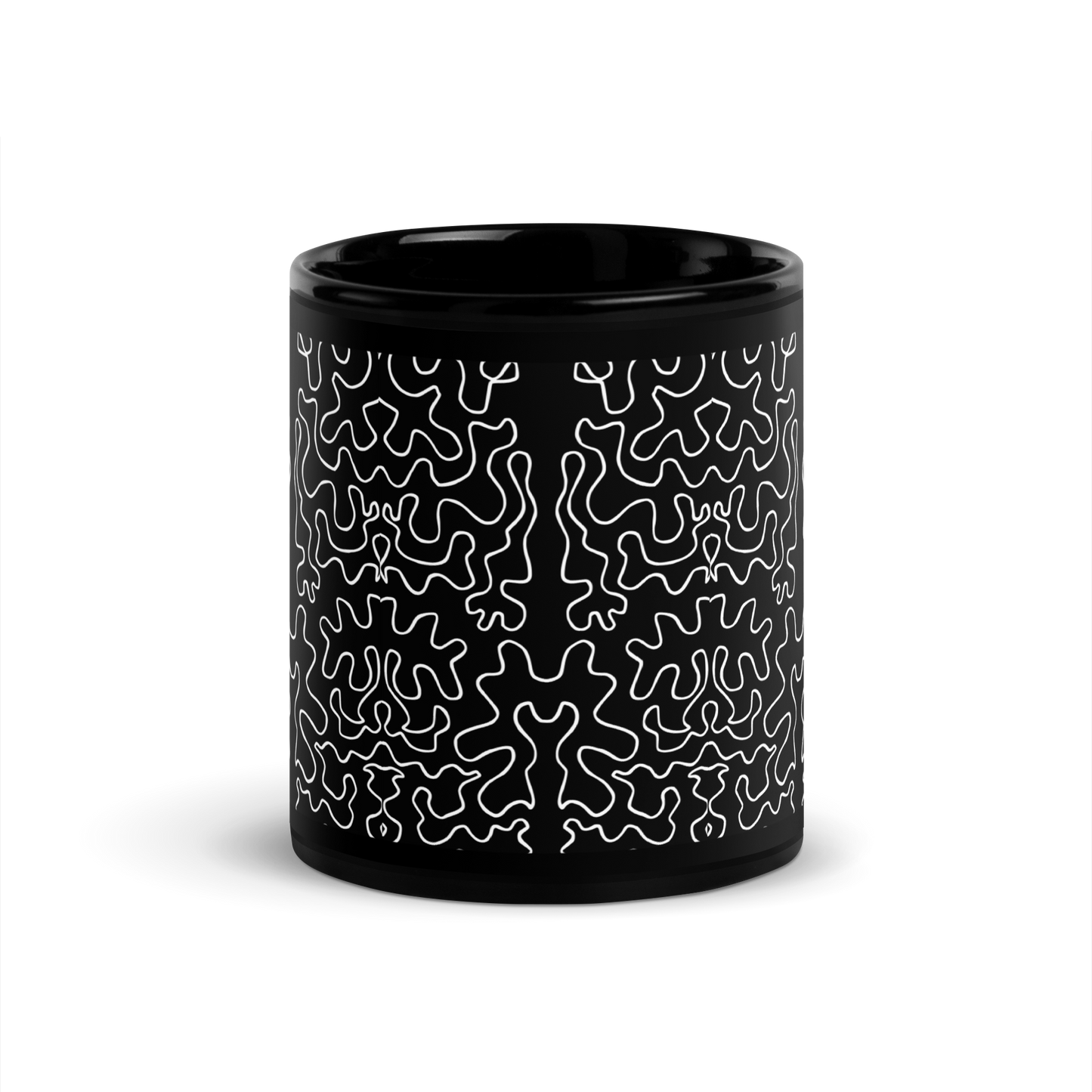 Black Glossy Mug (Black & White Squiggle)