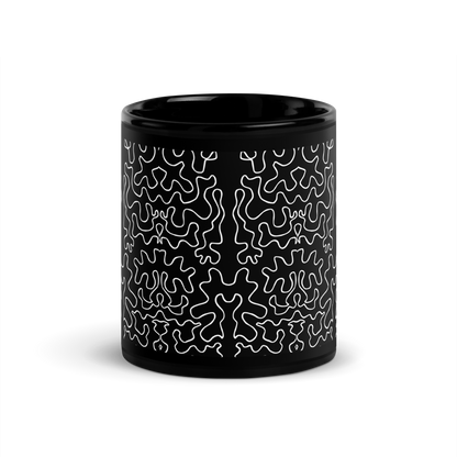 Black Glossy Mug (Black & White Squiggle)