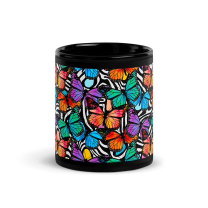 Black Glossy Mug (Butterflies|Black & White)