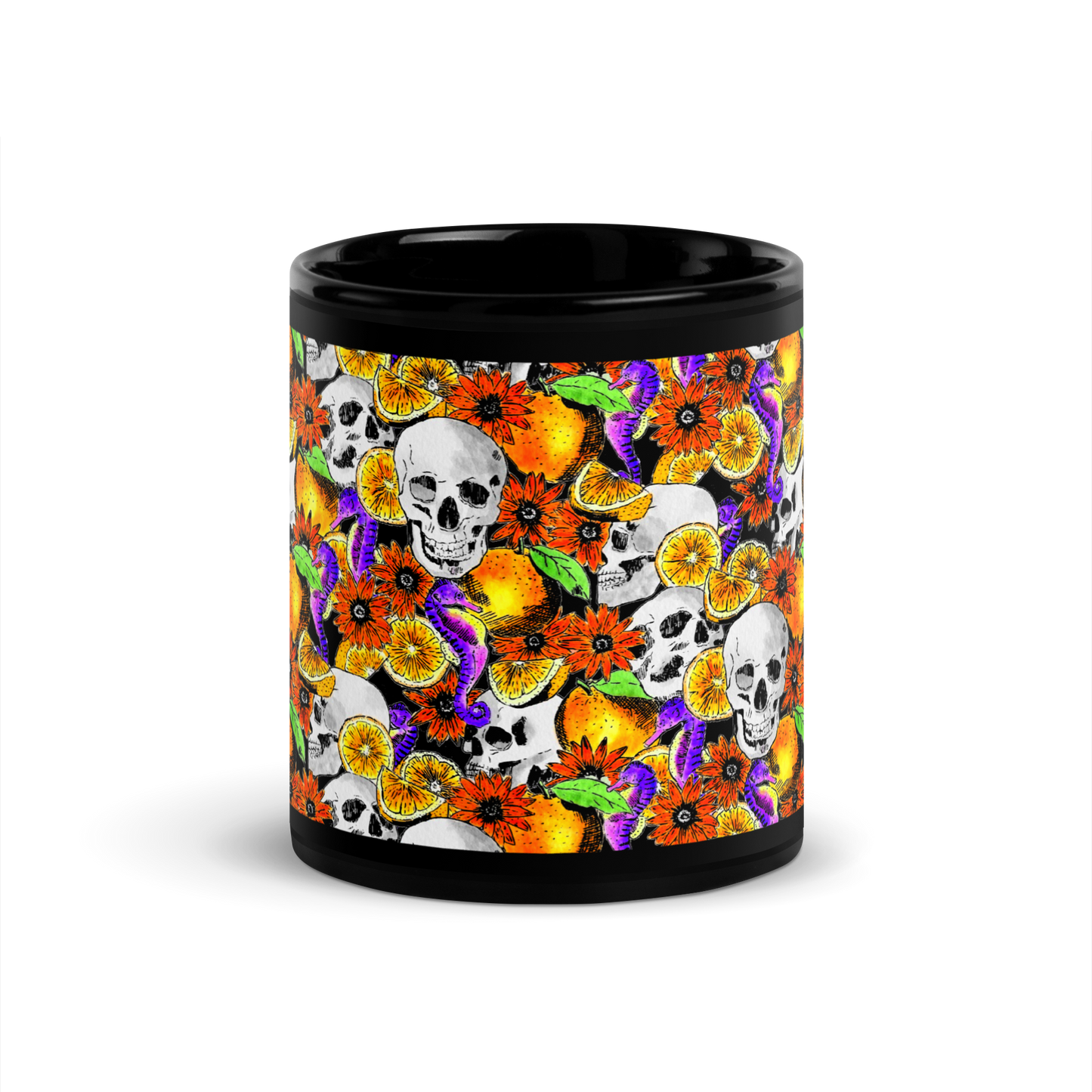 Black Glossy Mug (Skulls & Oranges)