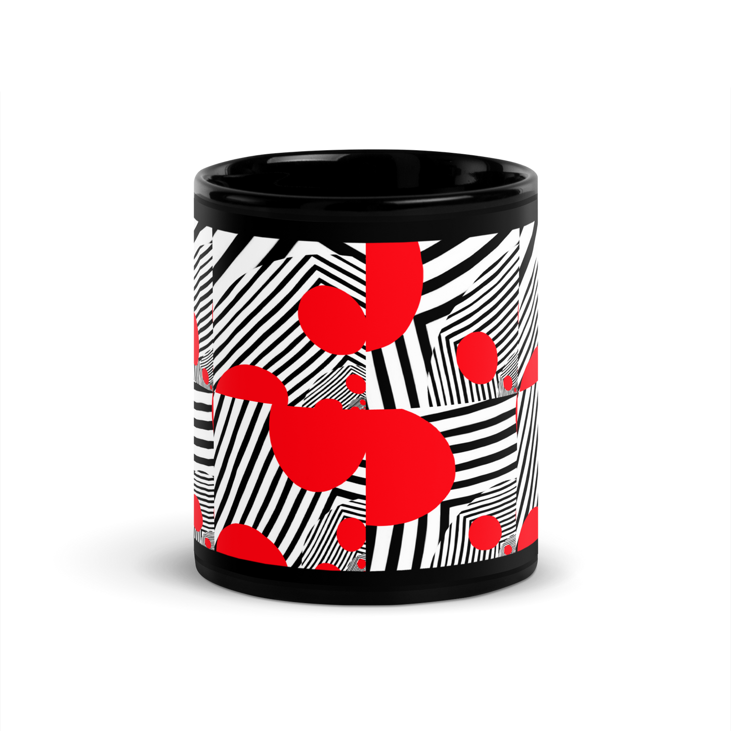 Black Glossy Mug (Red Geometric)