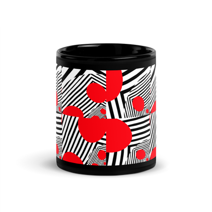 Black Glossy Mug (Red Geometric)