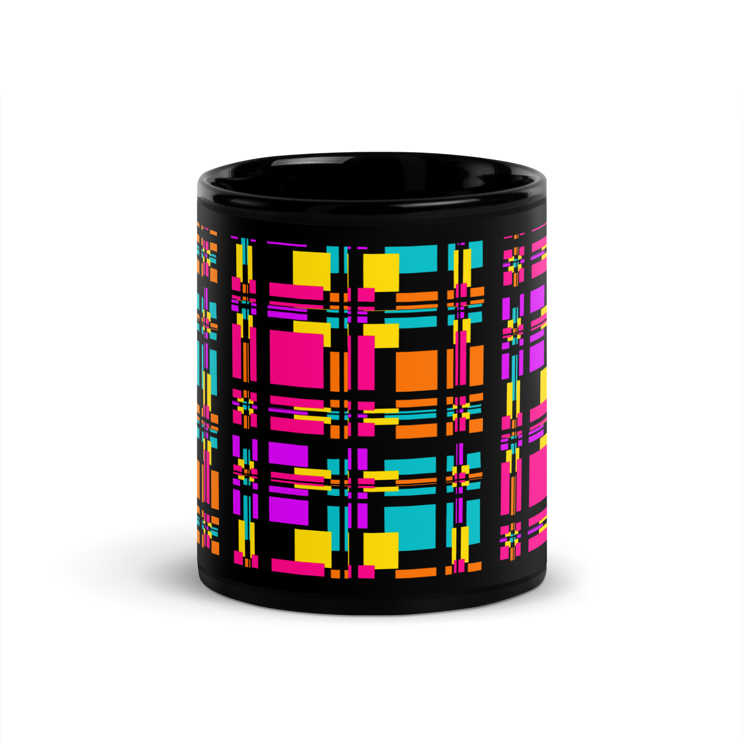 Black Glossy Mug (Rainbow Plaid)