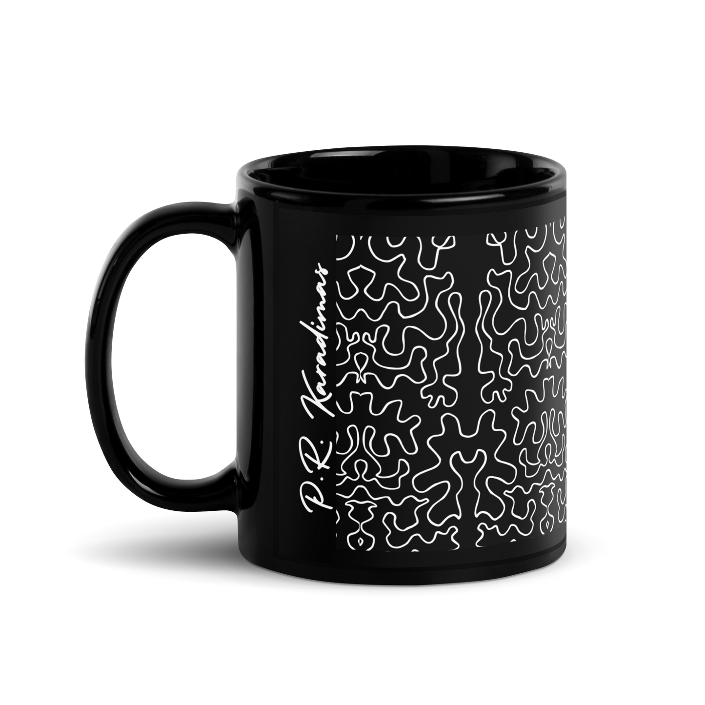 Black Glossy Mug (Black & White Squiggle)