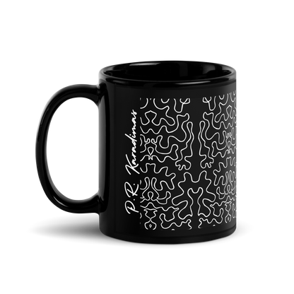 Black Glossy Mug (Black & White Squiggle)