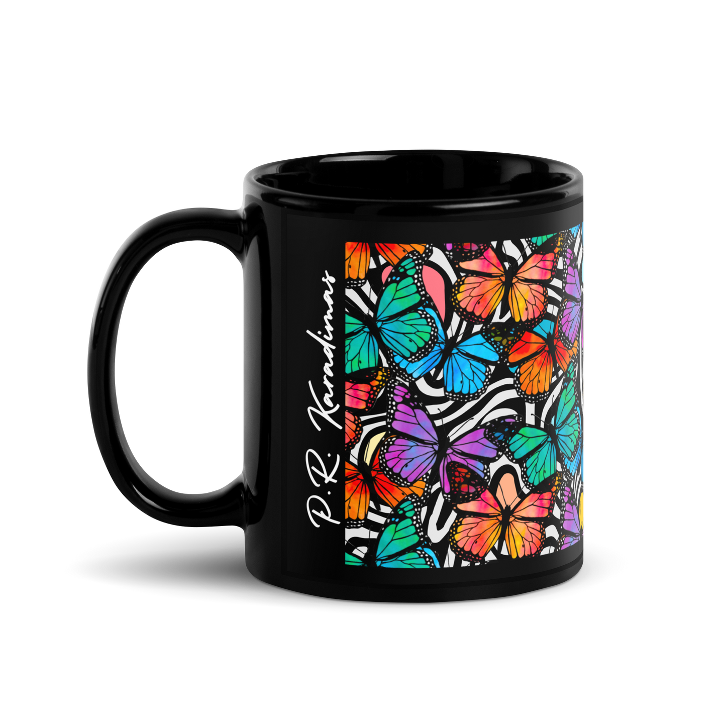 Black Glossy Mug (Butterflies|Black & White)