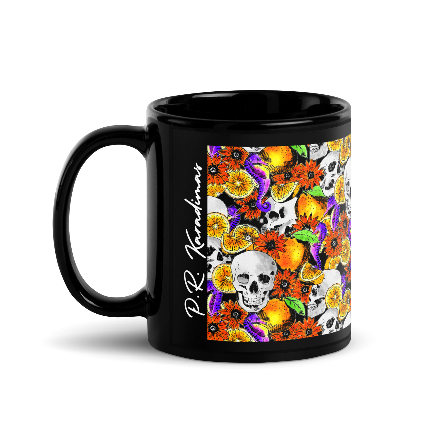 Black Glossy Mug (Skulls & Oranges)