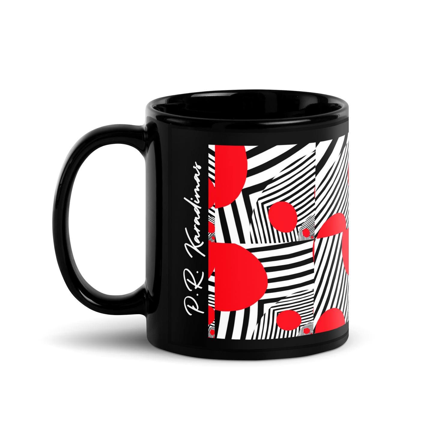 Black Glossy Mug (Red Geometric)