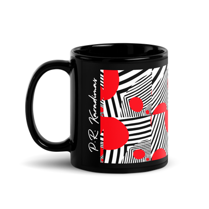 Black Glossy Mug (Red Geometric)