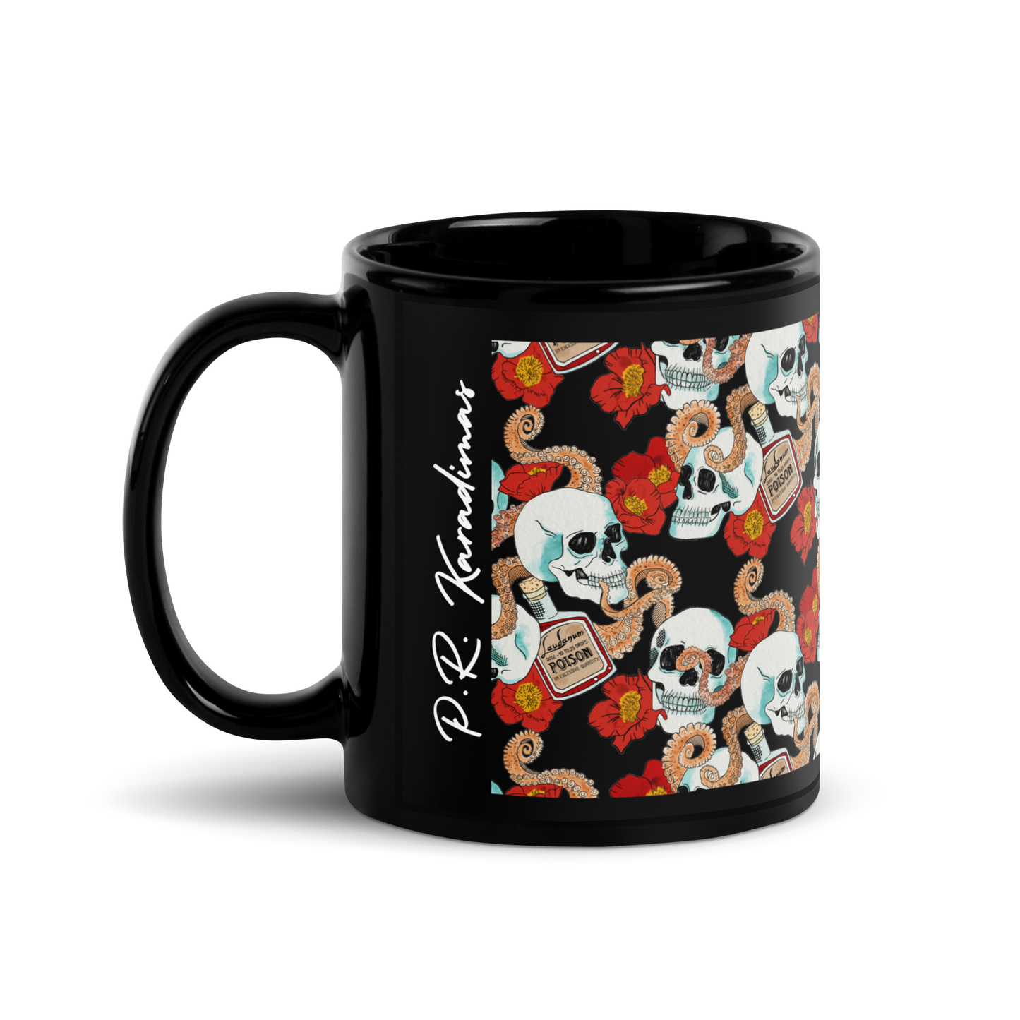 Black Glossy Mug (Poppies)