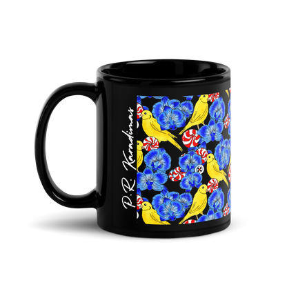 Black Glossy Mug (Canaries & Orchids)