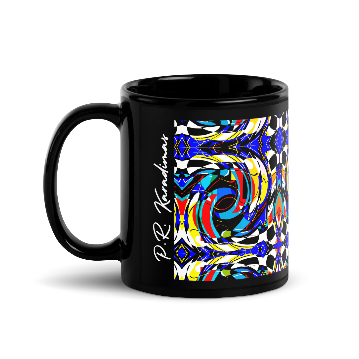 Black Glossy Mug (Blue Swirls)