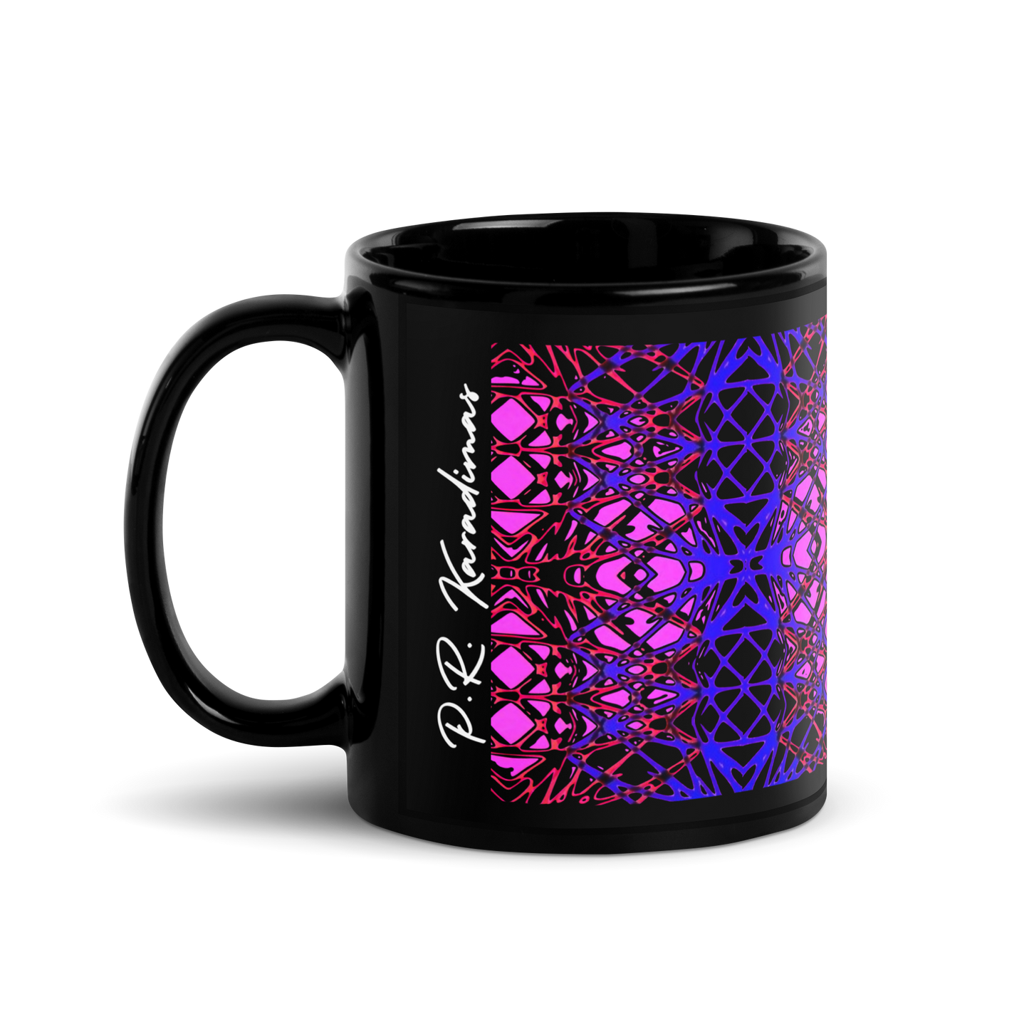 Black Glossy Mug (Neon Latticework)