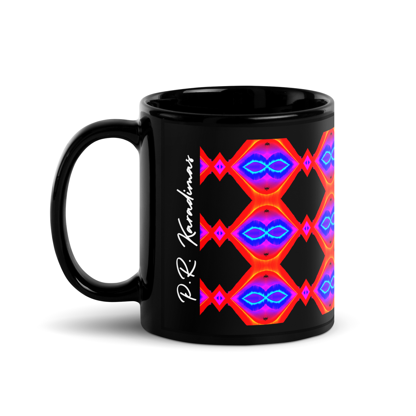 Black Glossy Mug (Neon Honeycomb)