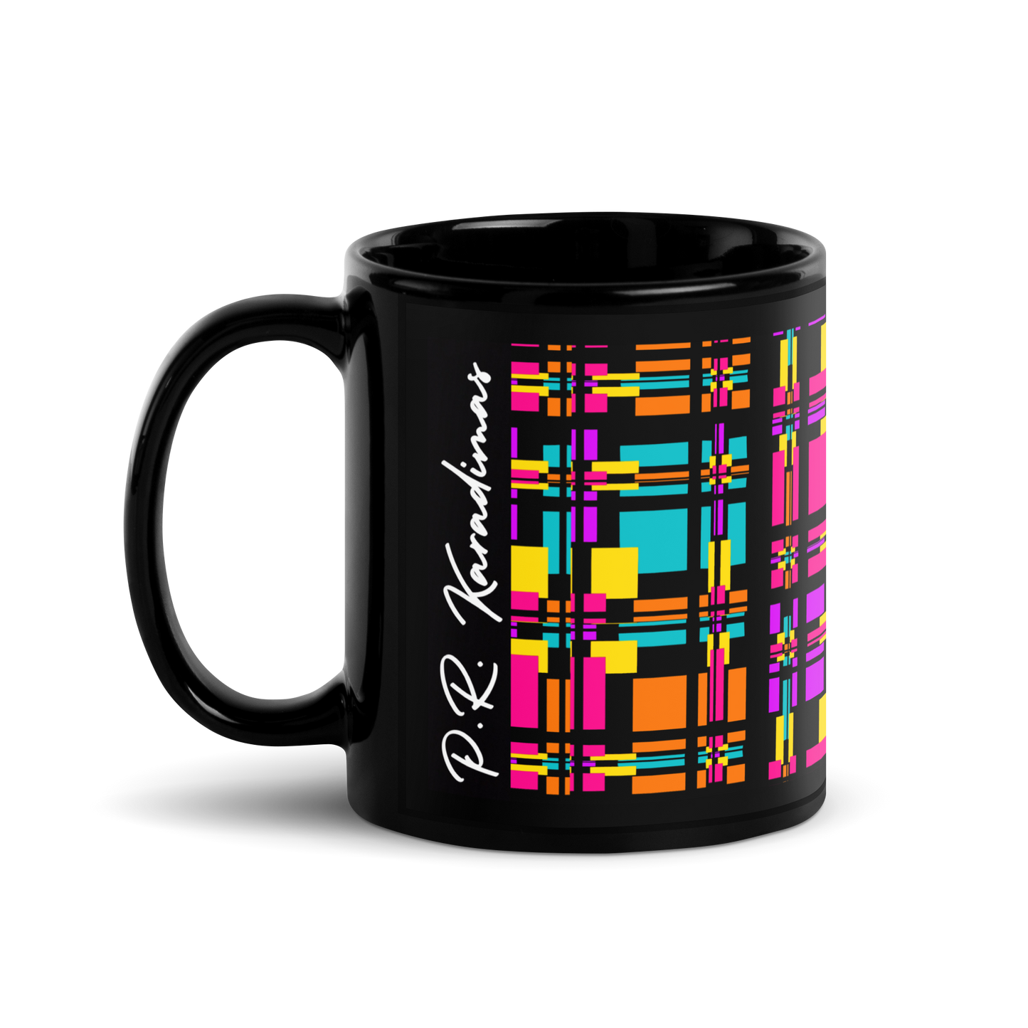 Black Glossy Mug (Rainbow Plaid)