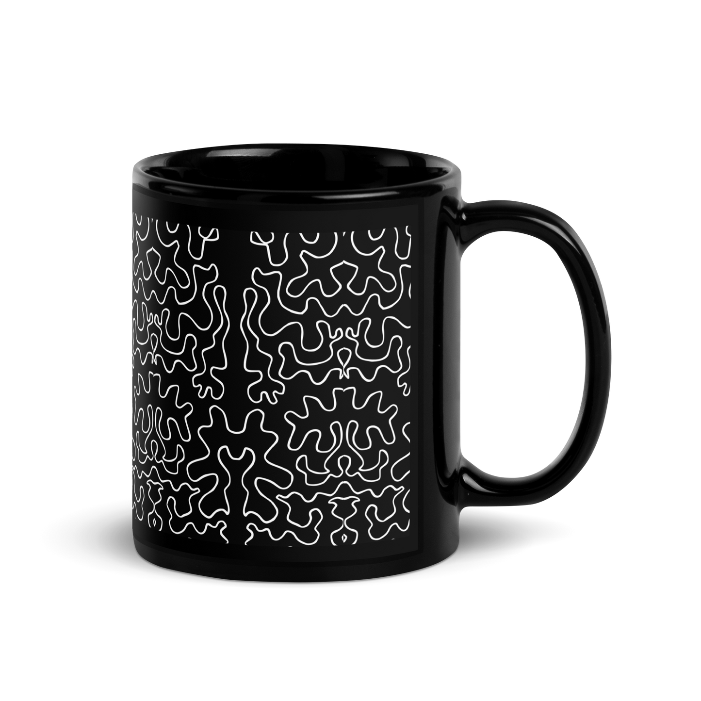 Black Glossy Mug (Black & White Squiggle)