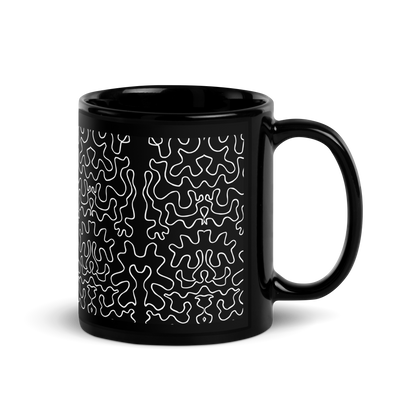 Black Glossy Mug (Black & White Squiggle)