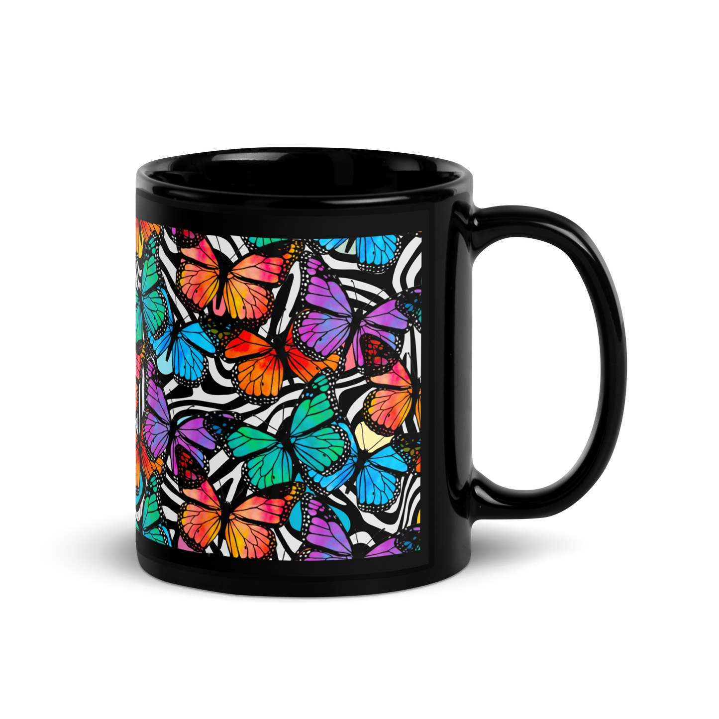 Black Glossy Mug (Butterflies|Black & White)