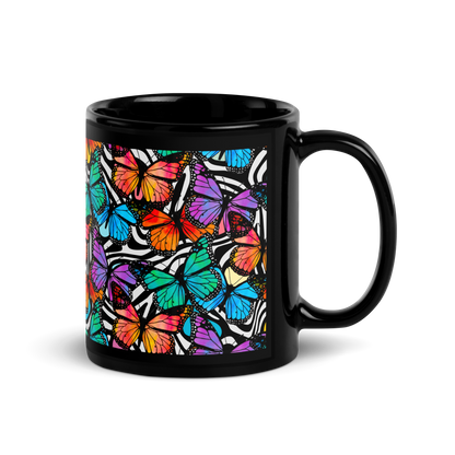 Black Glossy Mug (Butterflies|Black & White)