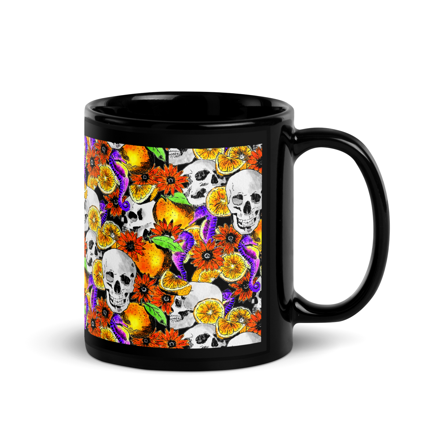 Black Glossy Mug (Skulls & Oranges)