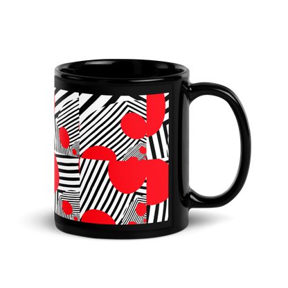 Black Glossy Mug (Red Geometric)