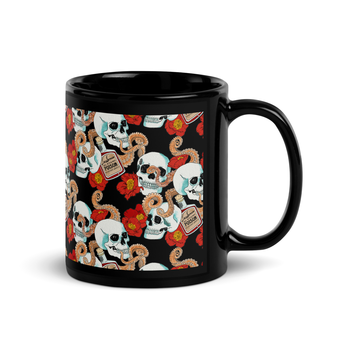 Black Glossy Mug (Poppies)