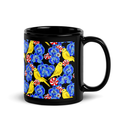 Black Glossy Mug (Canaries & Orchids)