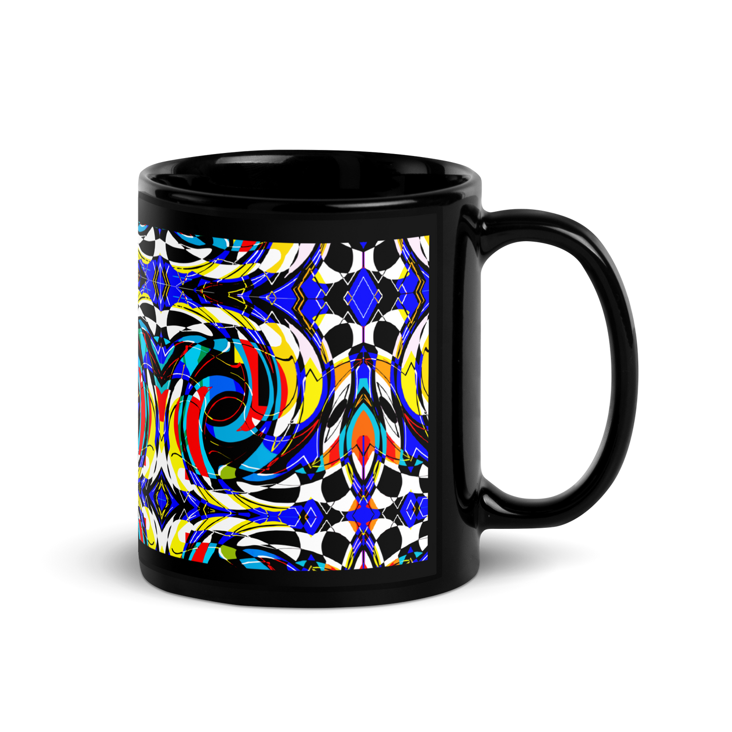 Black Glossy Mug (Blue Swirls)