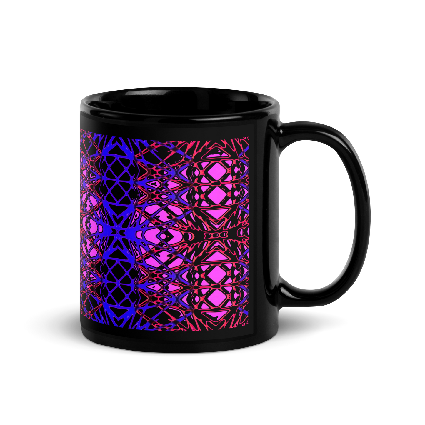 Black Glossy Mug (Neon Latticework)