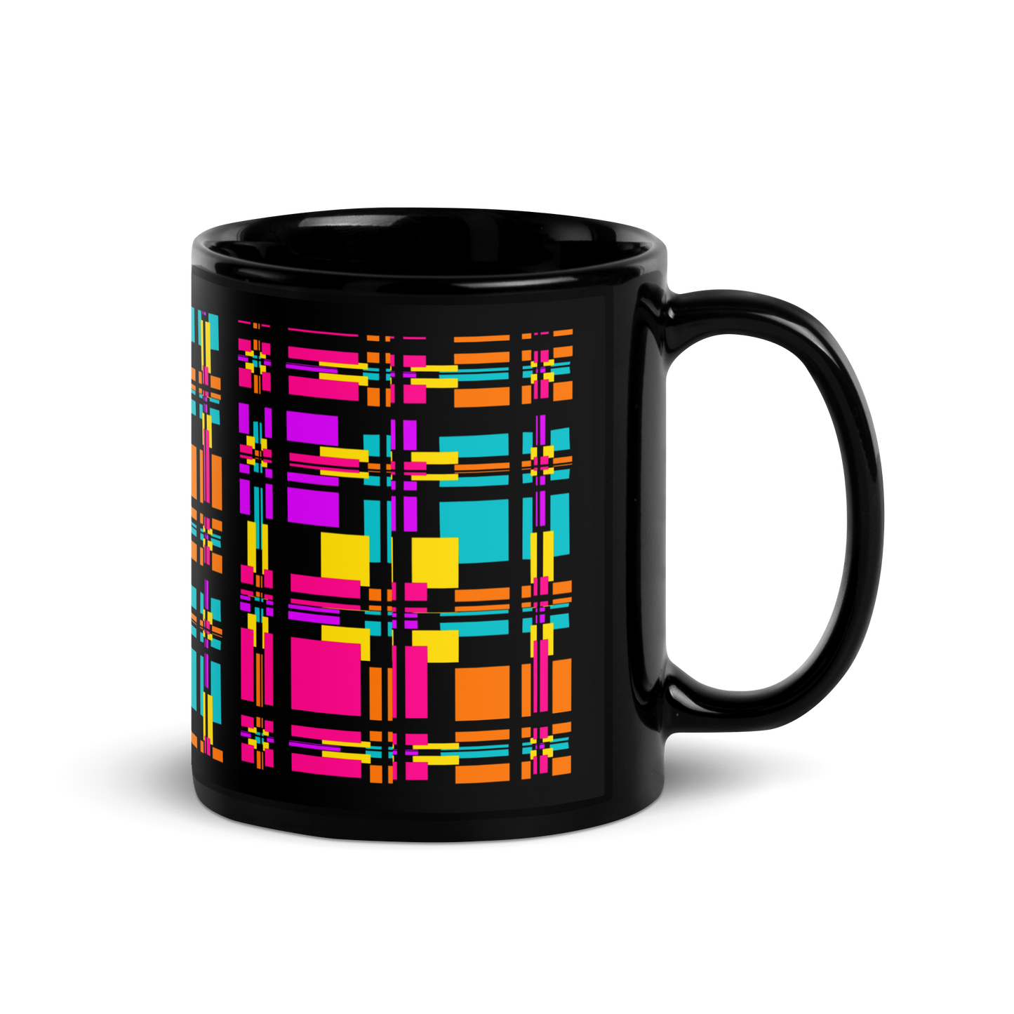 Black Glossy Mug (Rainbow Plaid)