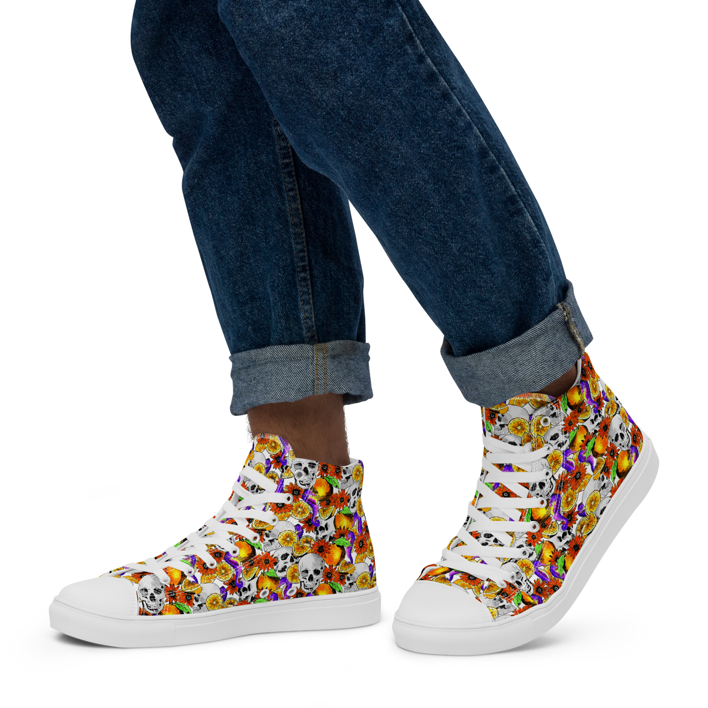 Men’s high top canvas shoes (Skulls & Oranges)