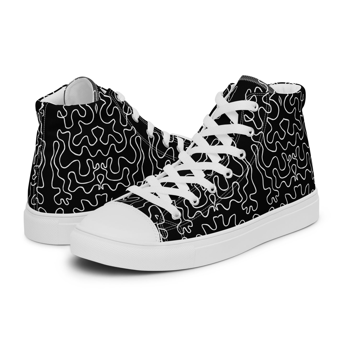 Men’s high top canvas shoes (Black & White Squiggle)