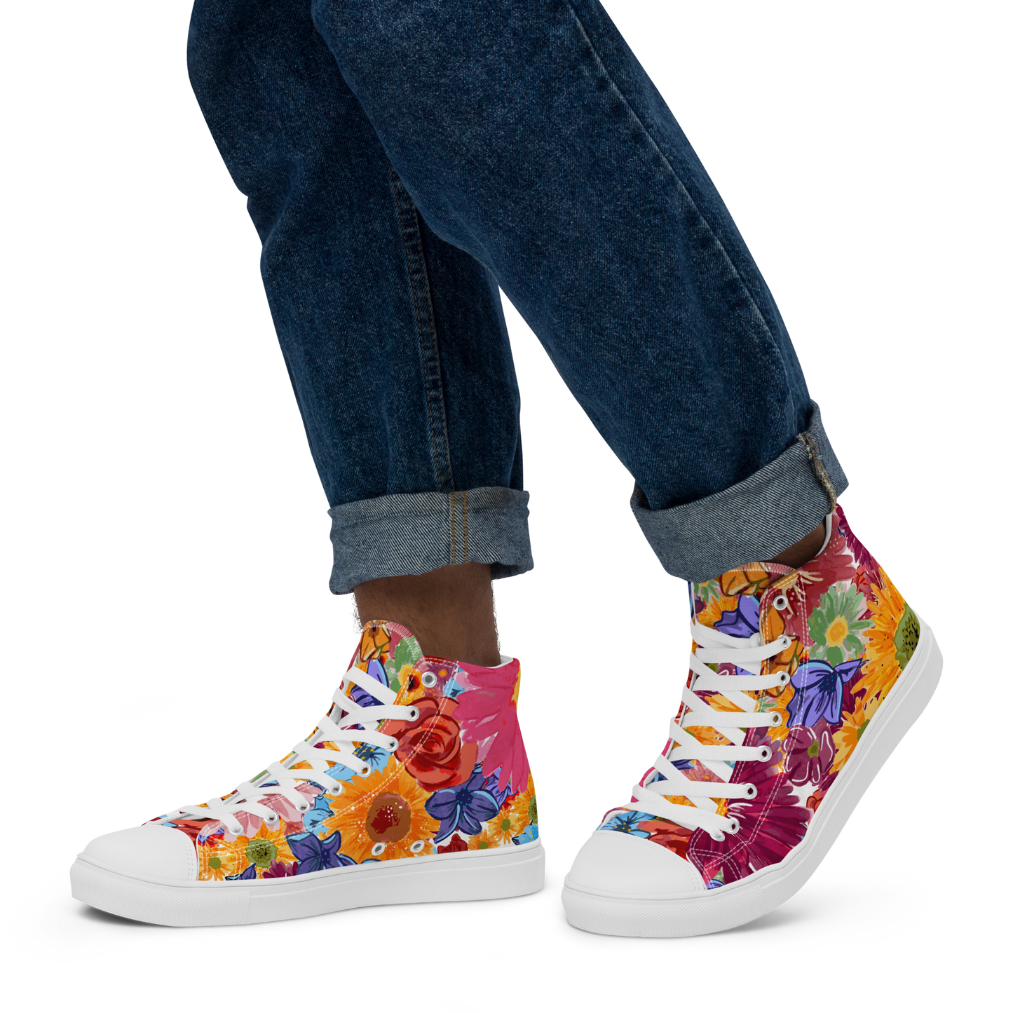 Men’s high top canvas shoes (Watercolor Flowers)