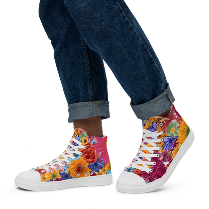 Men’s high top canvas shoes (Watercolor Flowers)