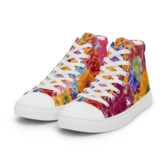 Men’s high top canvas shoes (Watercolor Flowers)