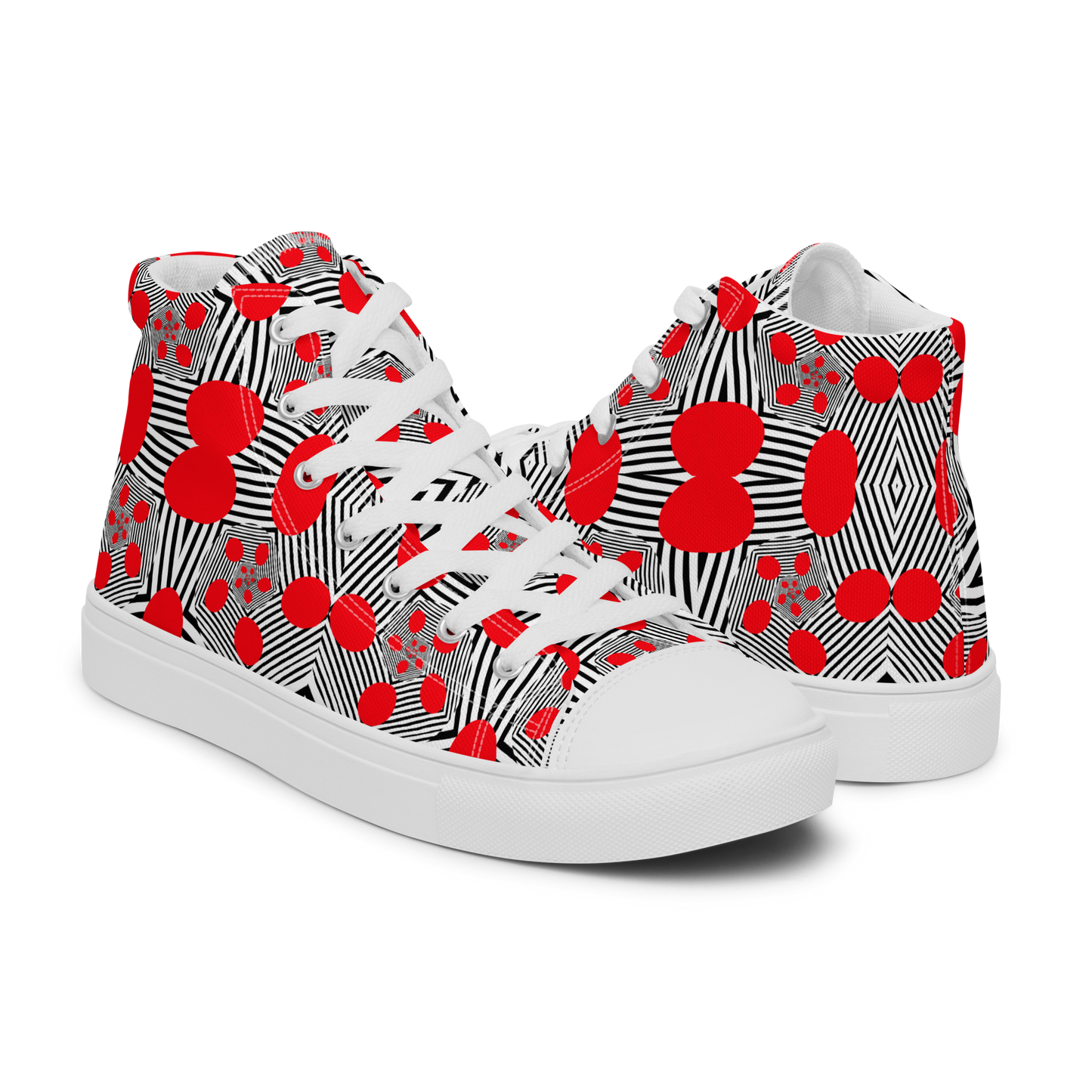 Men’s high top canvas shoes (Red Geometric)