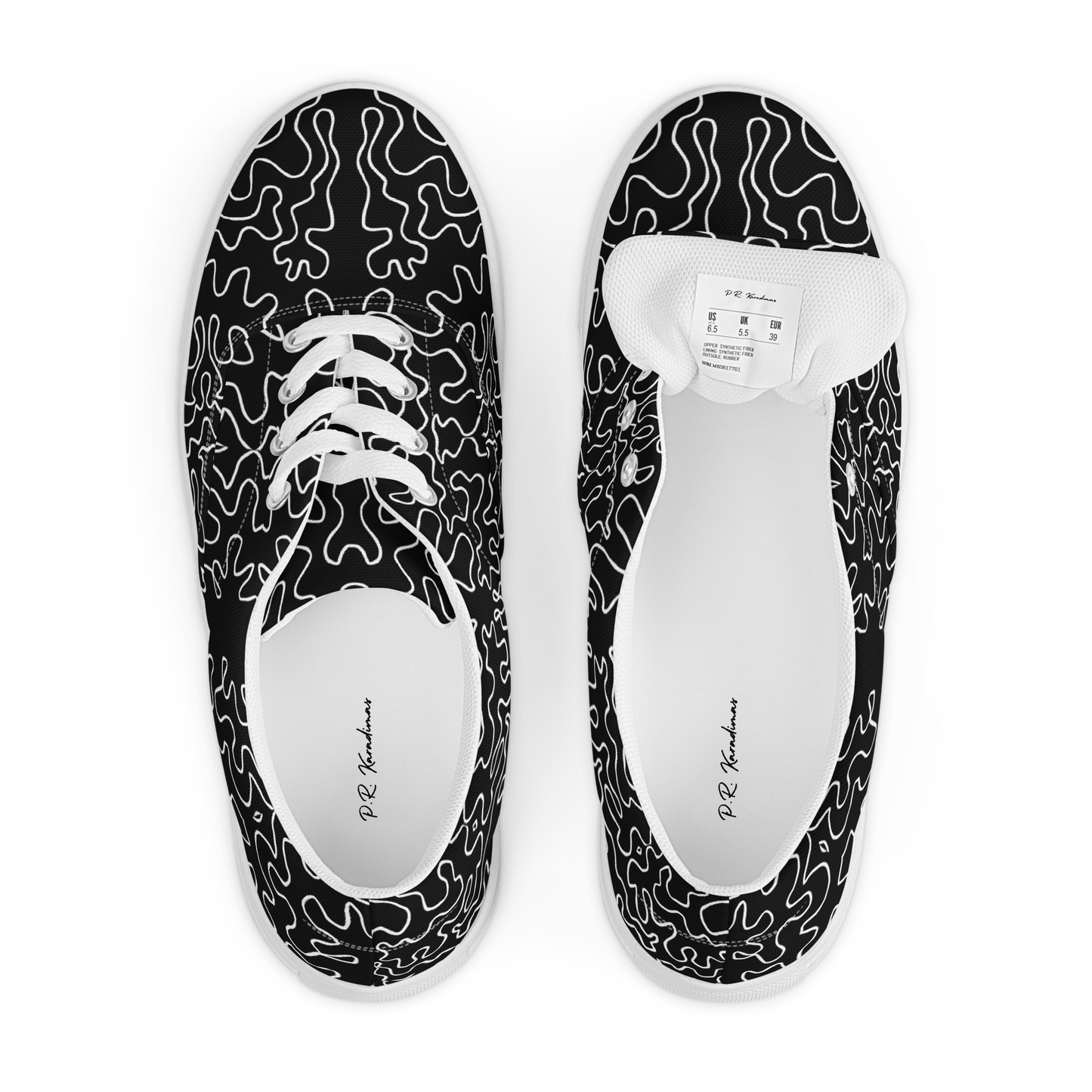 Men’s lace-up canvas shoes (Black & White Squiggle)