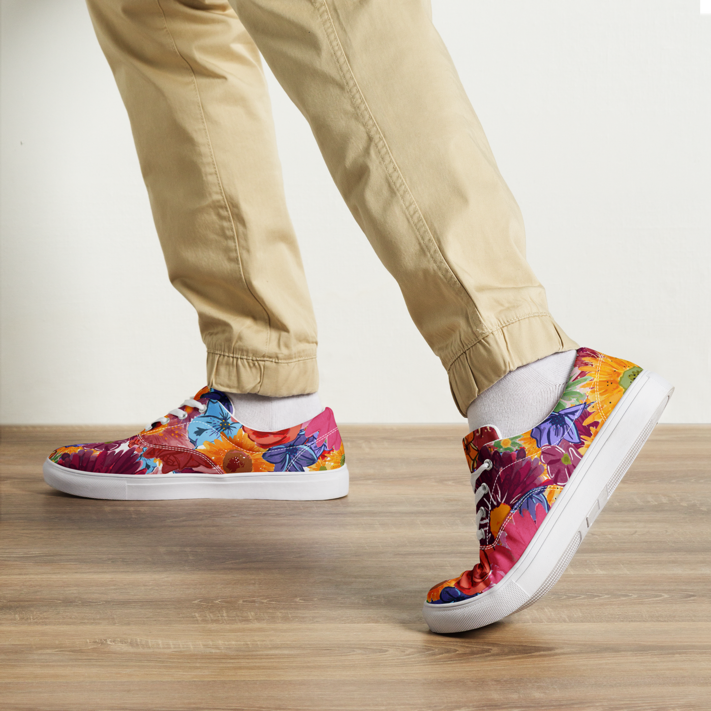 Men’s lace-up canvas shoes (Watercolor Flowers)