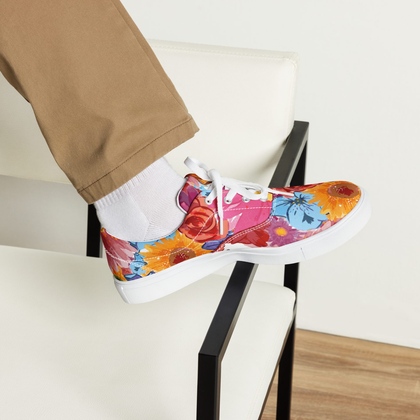 Men’s lace-up canvas shoes (Watercolor Flowers)