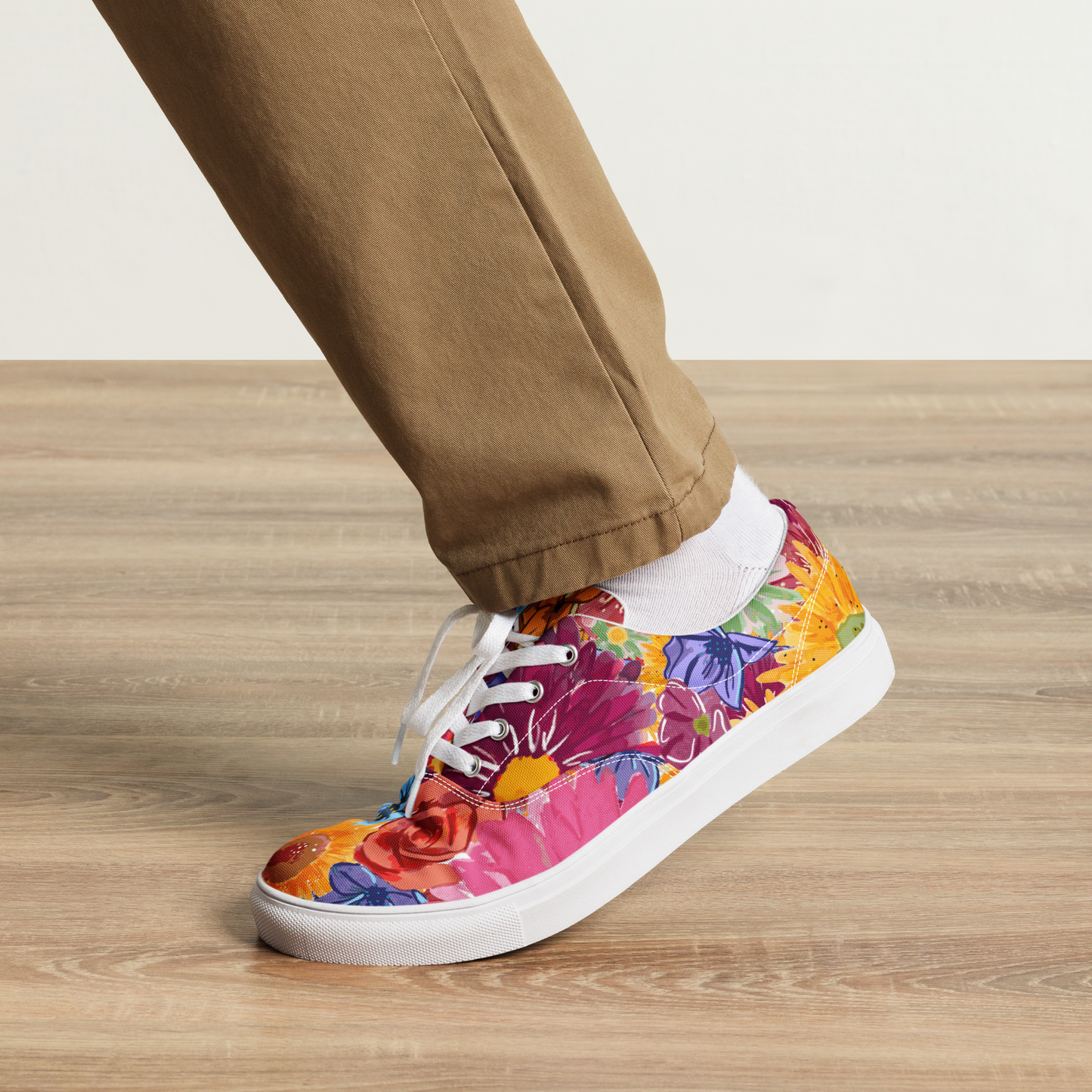 Men’s lace-up canvas shoes (Watercolor Flowers)