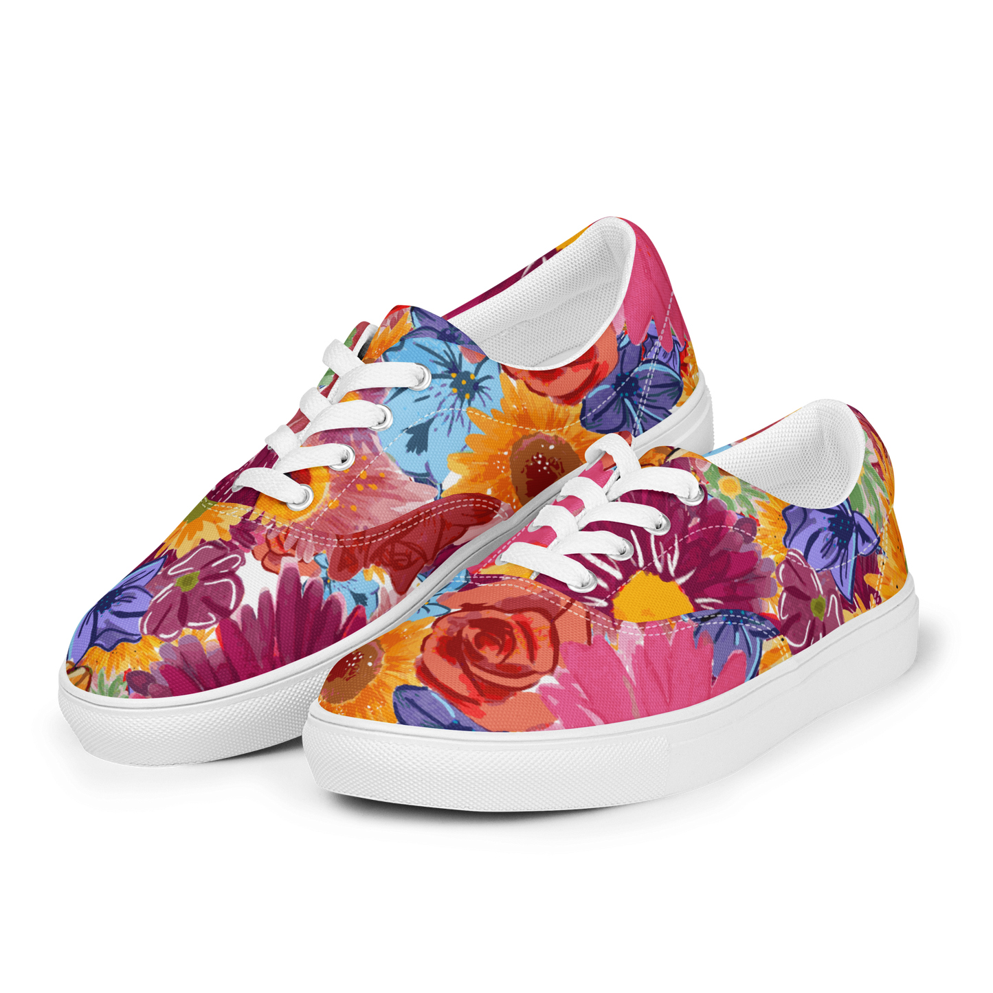 Men’s lace-up canvas shoes (Watercolor Flowers)