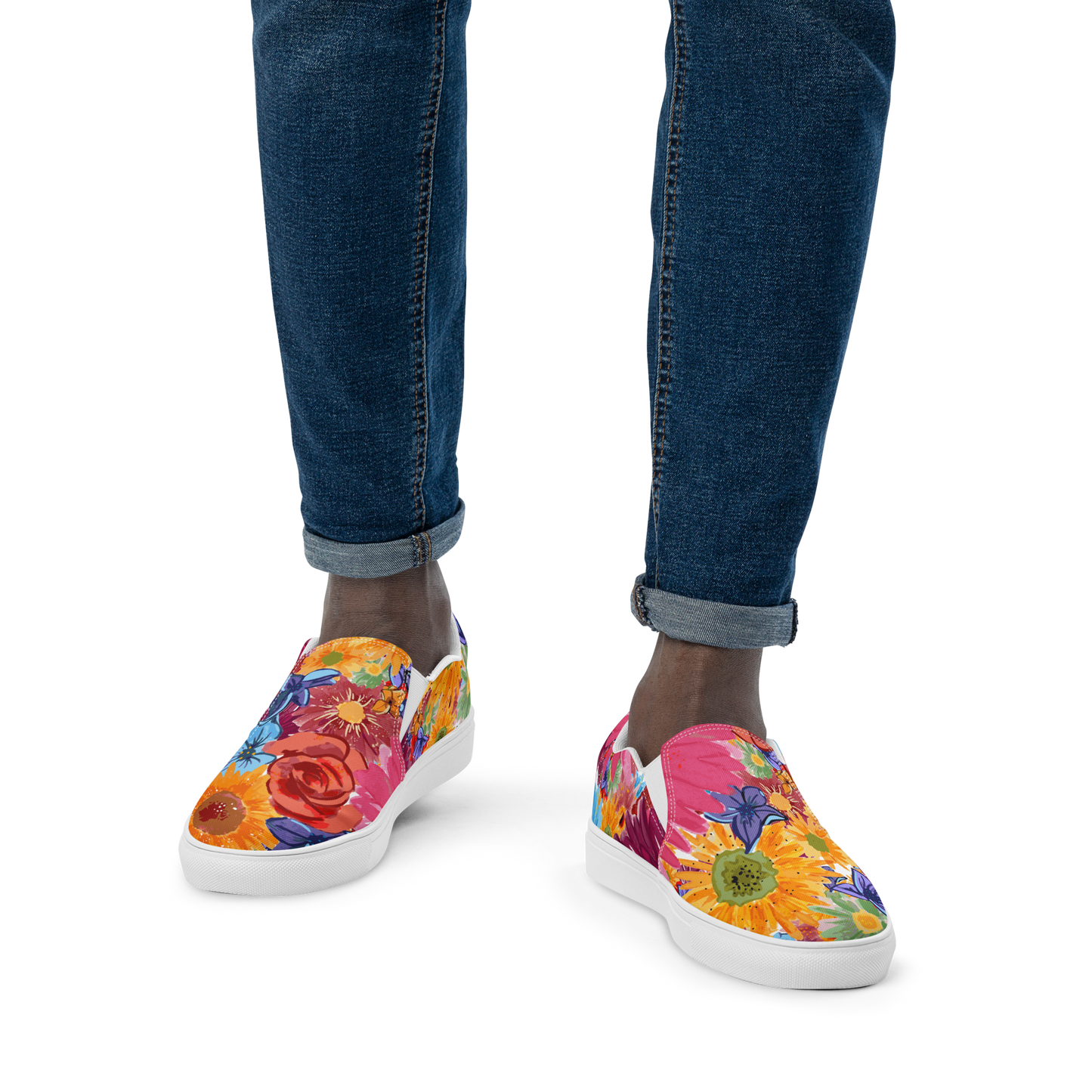 Men’s slip-on canvas shoes (Watercolor Flowers)