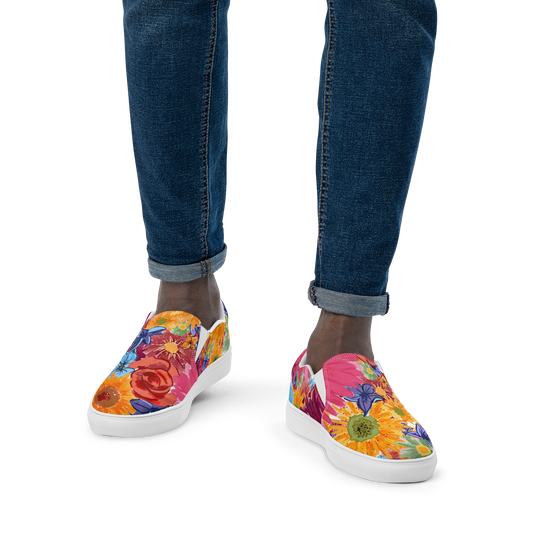 Men’s slip-on canvas shoes (Watercolor Flowers)