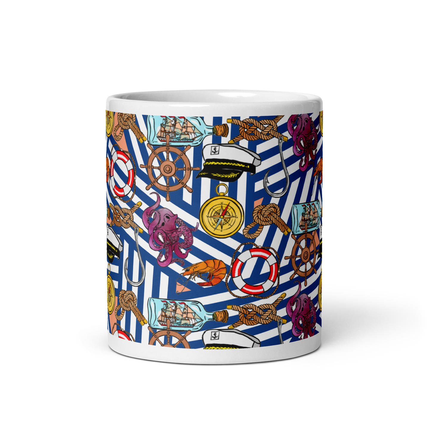 White glossy mug (Nautical|Stripes)