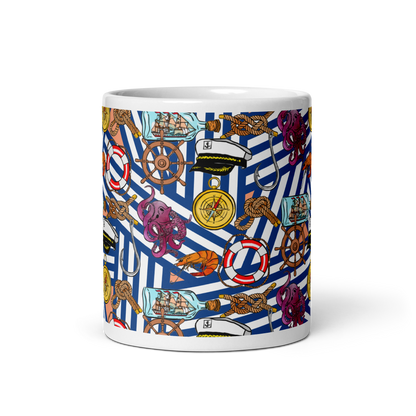 White glossy mug (Nautical|Stripes)