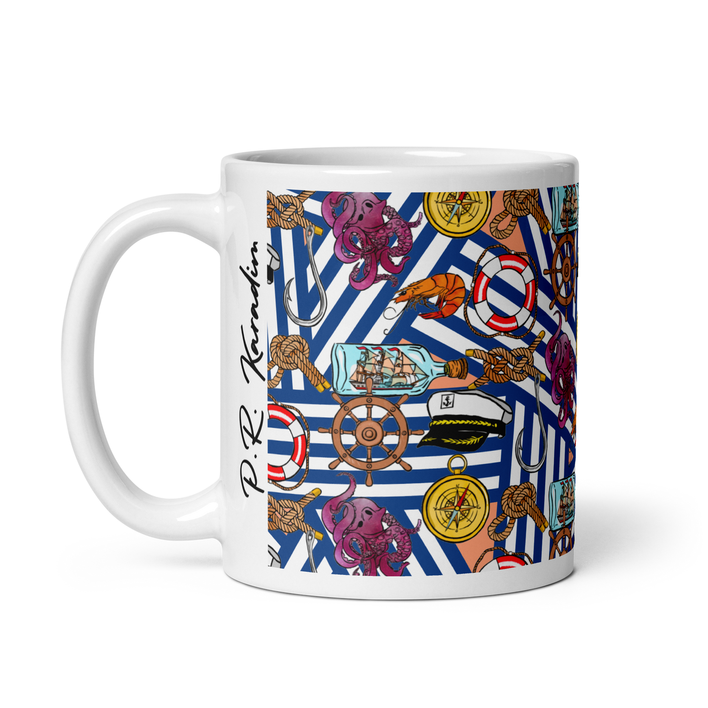 White glossy mug (Nautical|Stripes)