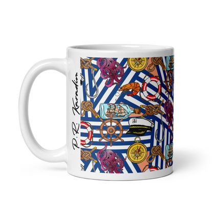 White glossy mug (Nautical|Stripes)