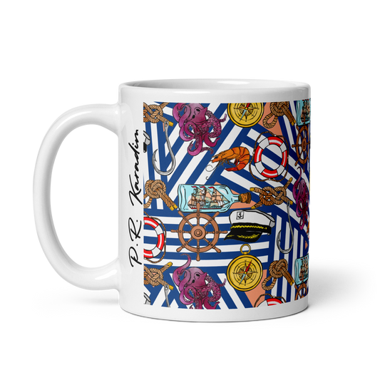 White glossy mug (Nautical|Stripes)