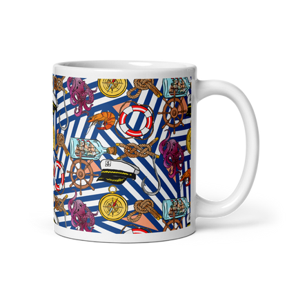 White glossy mug (Nautical|Stripes)