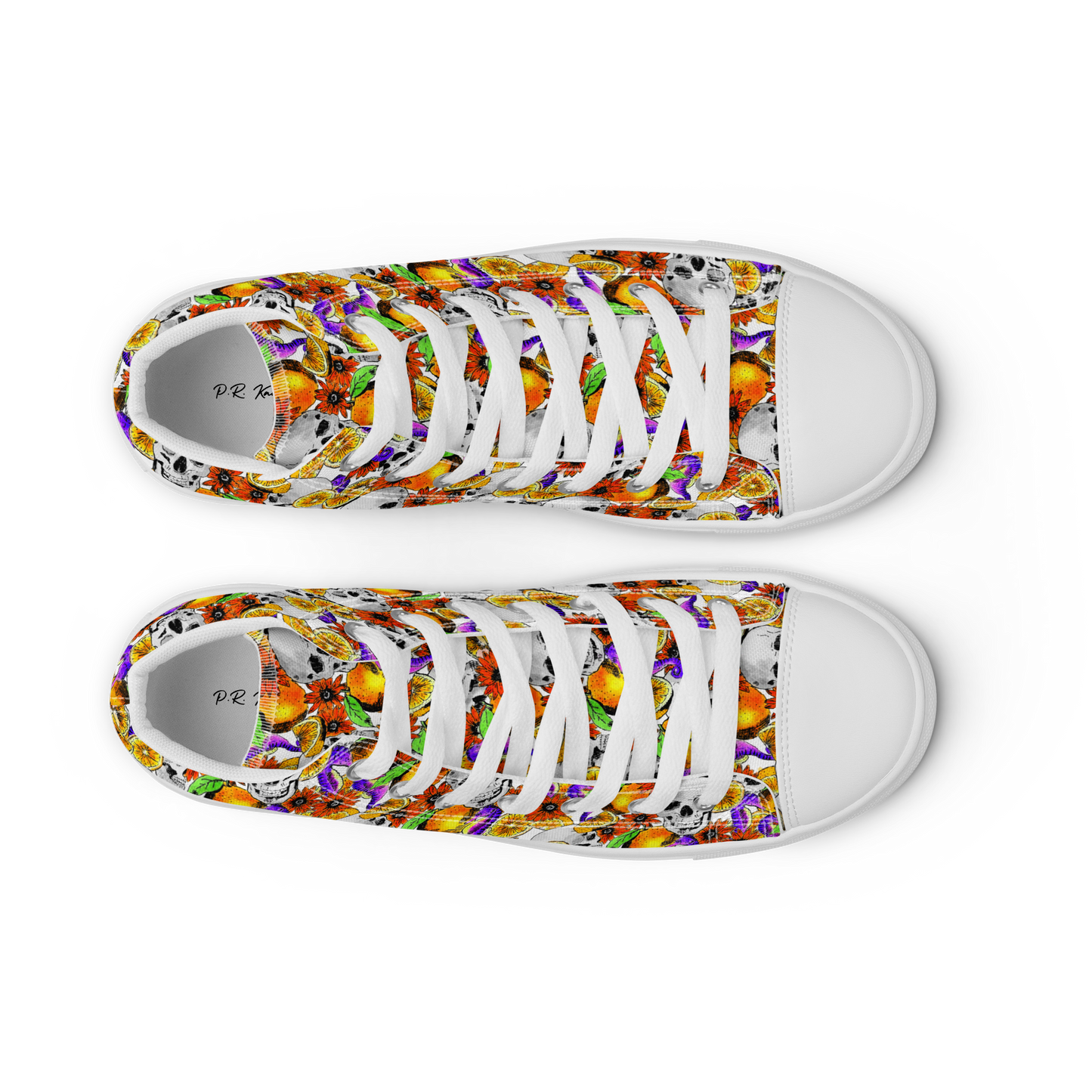 Women’s high top canvas shoes (Skulls & Oranges)